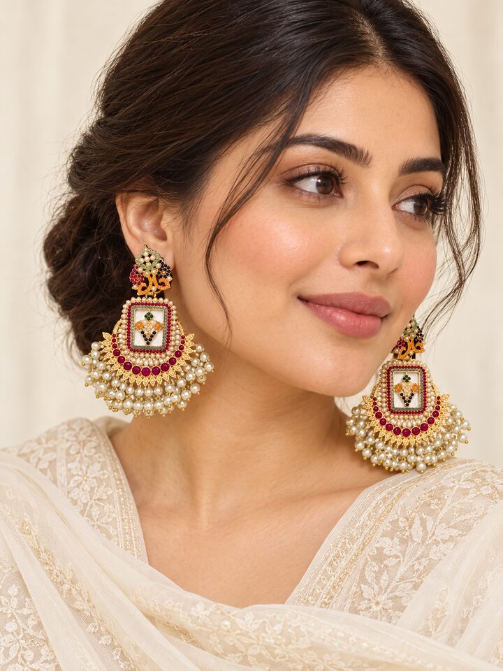 Ruby Nauratan Jhumka Earrings worn view