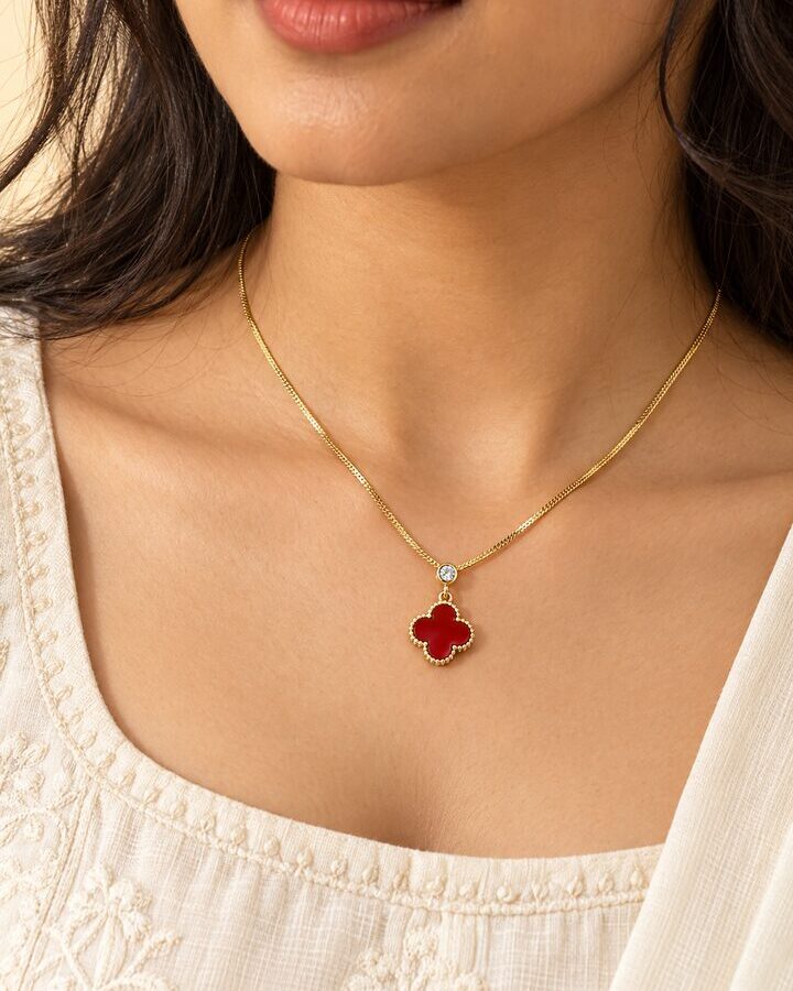 Red Clover Pendant worn view