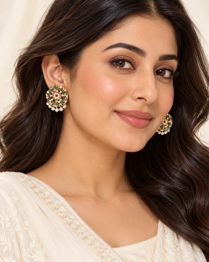 Green Nauratan Stud Earrings worn view