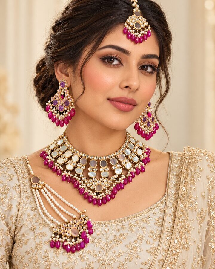 Ruby Bridal Jewellery Set worn view