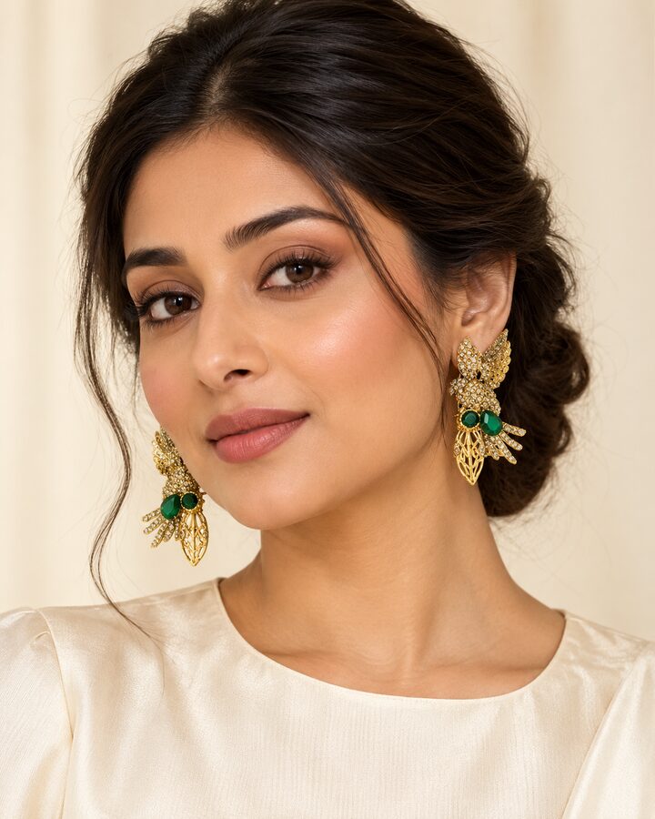 Champagne and Green Earrings worn view