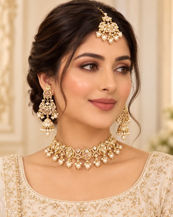 Pearl Kundan Choker Set worn view