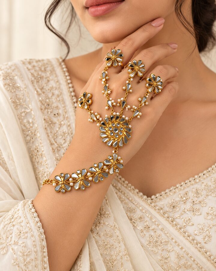 Golden Kundan Bangles worn view