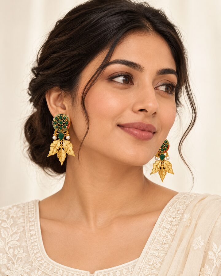 Green Stud Earrings worn view