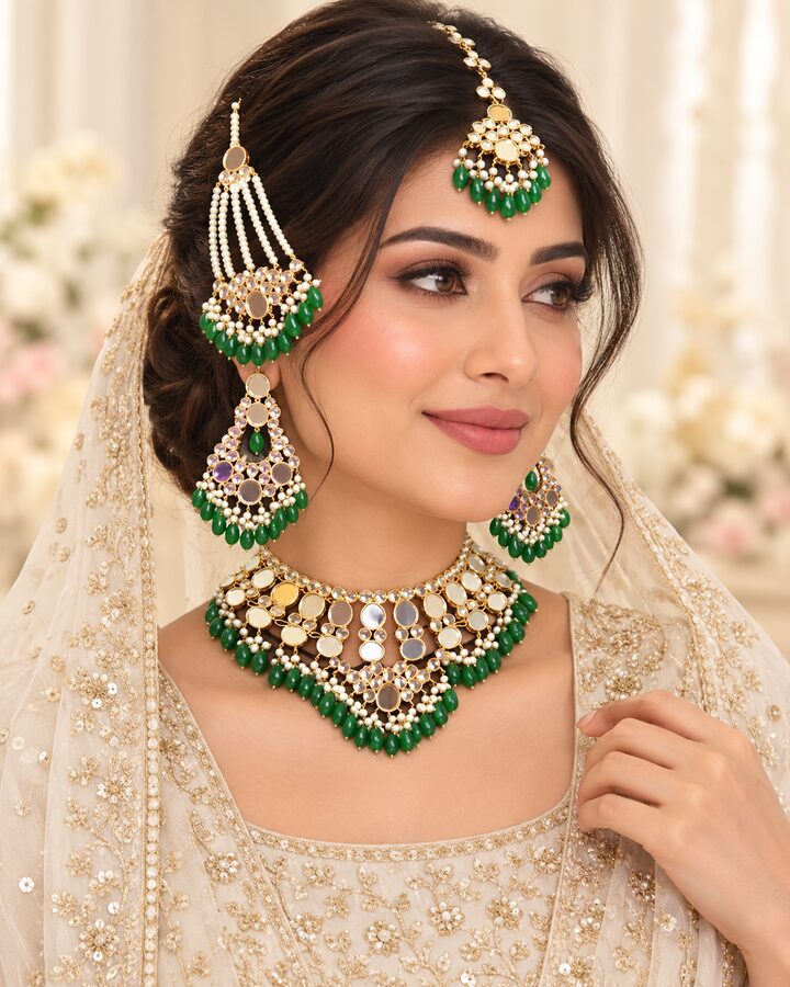 Green Bridal Jewellery Set worn view