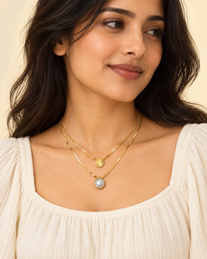 Stainless Steel Pendant Set worn view
