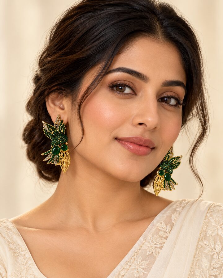 Green Earrings worn view
