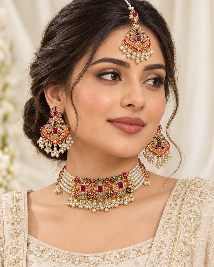 Ruby Nauratan Choker Set worn view