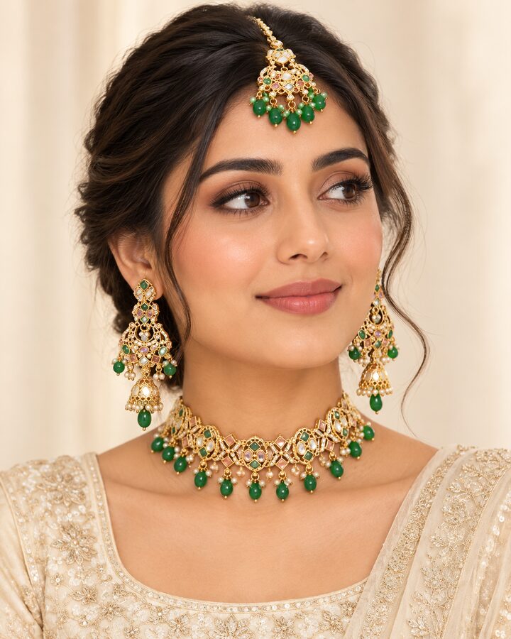 Green Kundan Choker Set worn view
