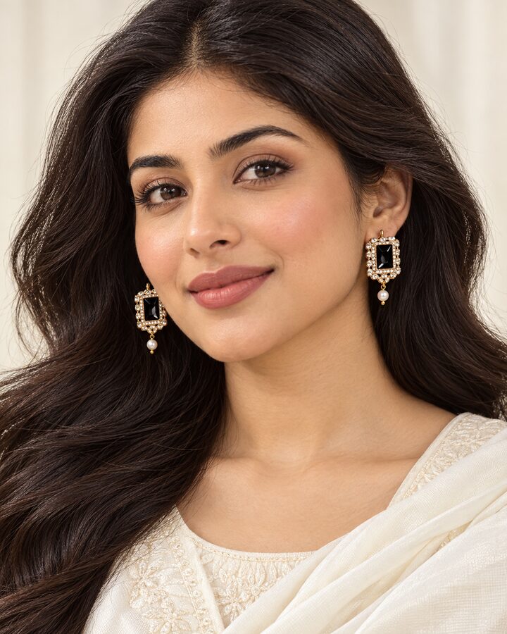 Black Embellished Earrings worn view
