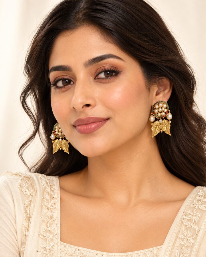 Pearl Stud Earrings worn view
