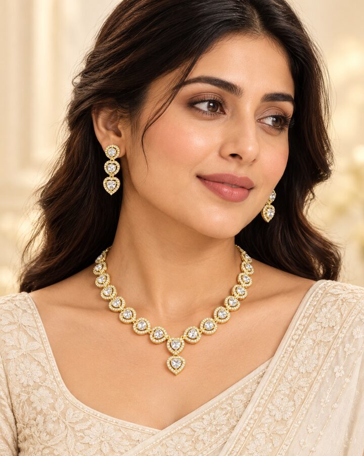 White American Diamond Jewellery Set worn view