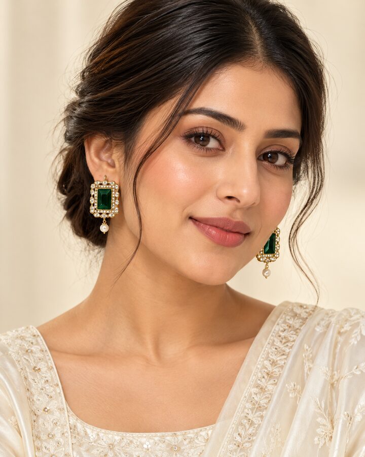 Green Embellished Earrings worn view