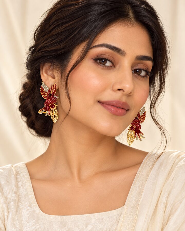 Red Earrings worn view