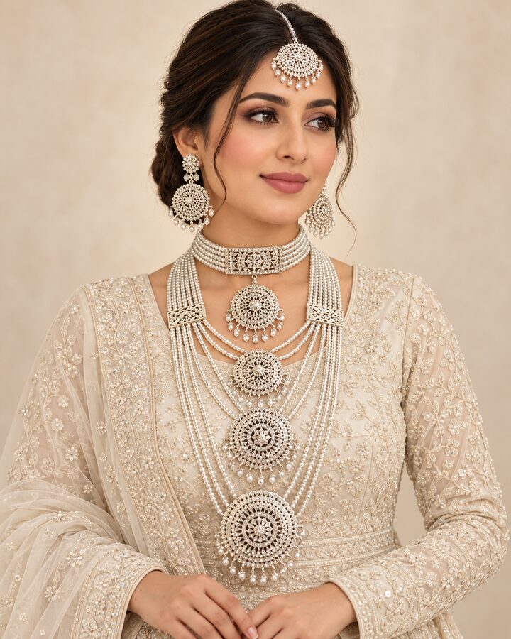 Silver Bridal Mala Set worn view