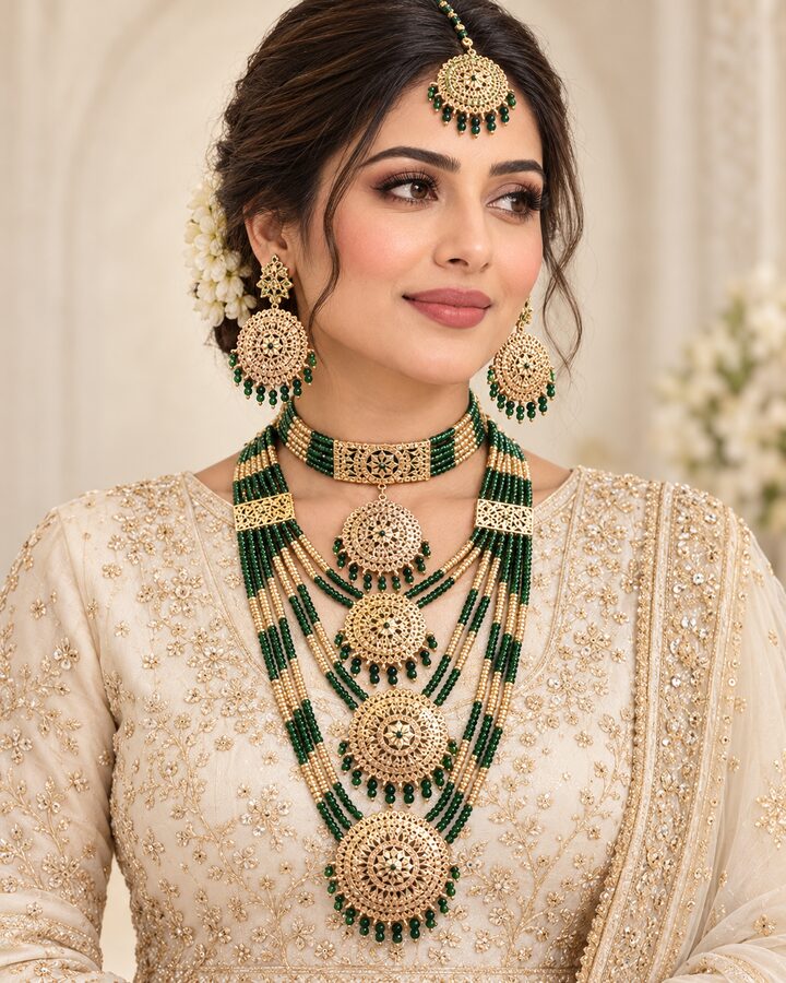 Green Bridal Mala Set worn view