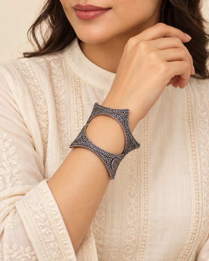 Oxidised Bracelet worn view