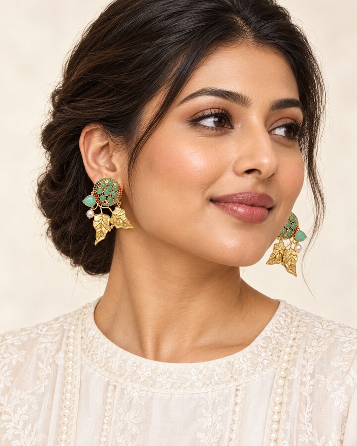 Mint Stud Earrings worn view