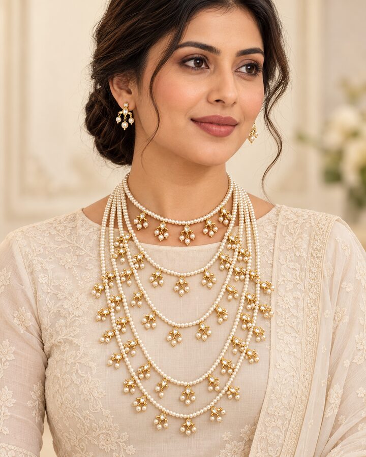 Pearl Kundan Mala Set worn view