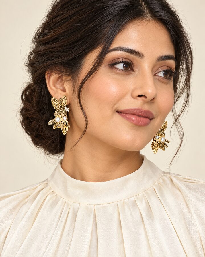 Champagne Earrings worn view