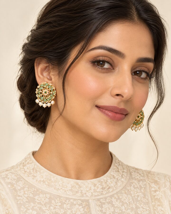 Mint Nauratan Stud Earrings worn view