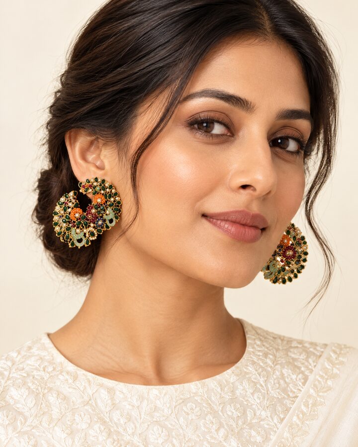 Green Moon Studs worn view