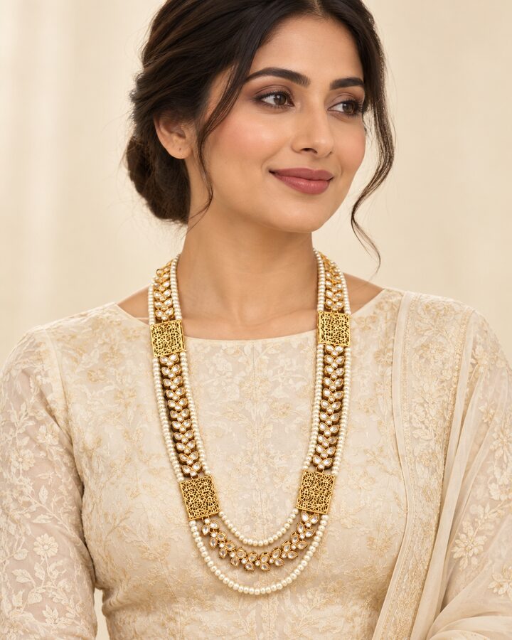 Kundan Mala Set worn view