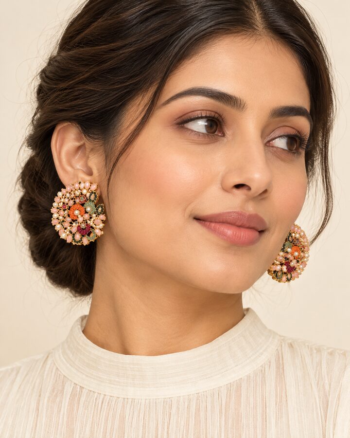 Pink Stud Earrings worn view