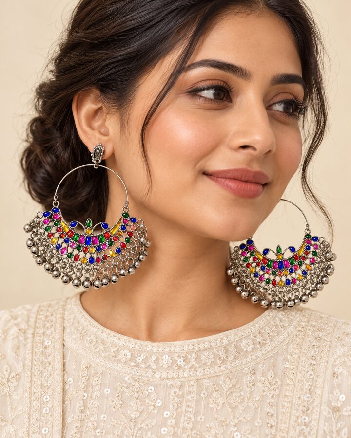 Oxidised Earrings worn view