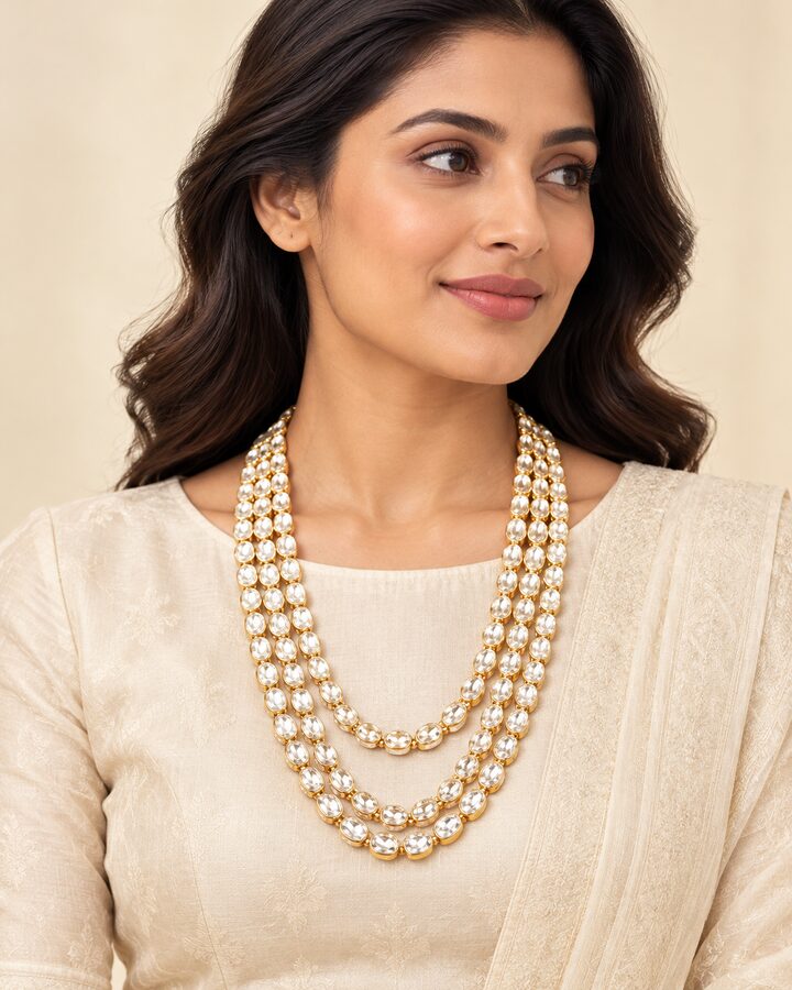 White and Pearl Pearl Mala Set worn view