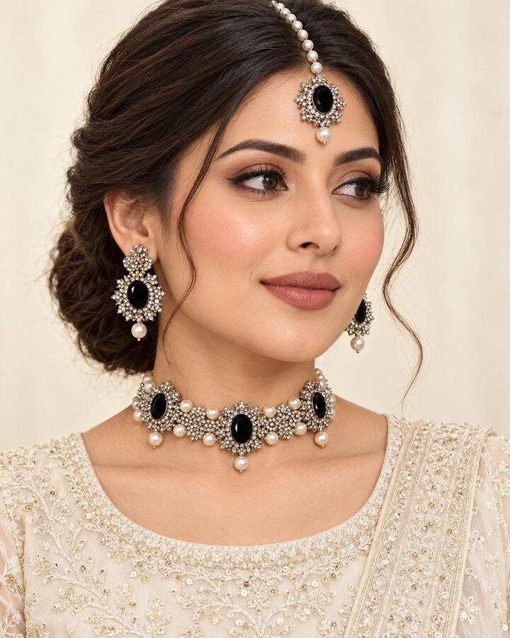 Black Embellished Choker Set worn view
