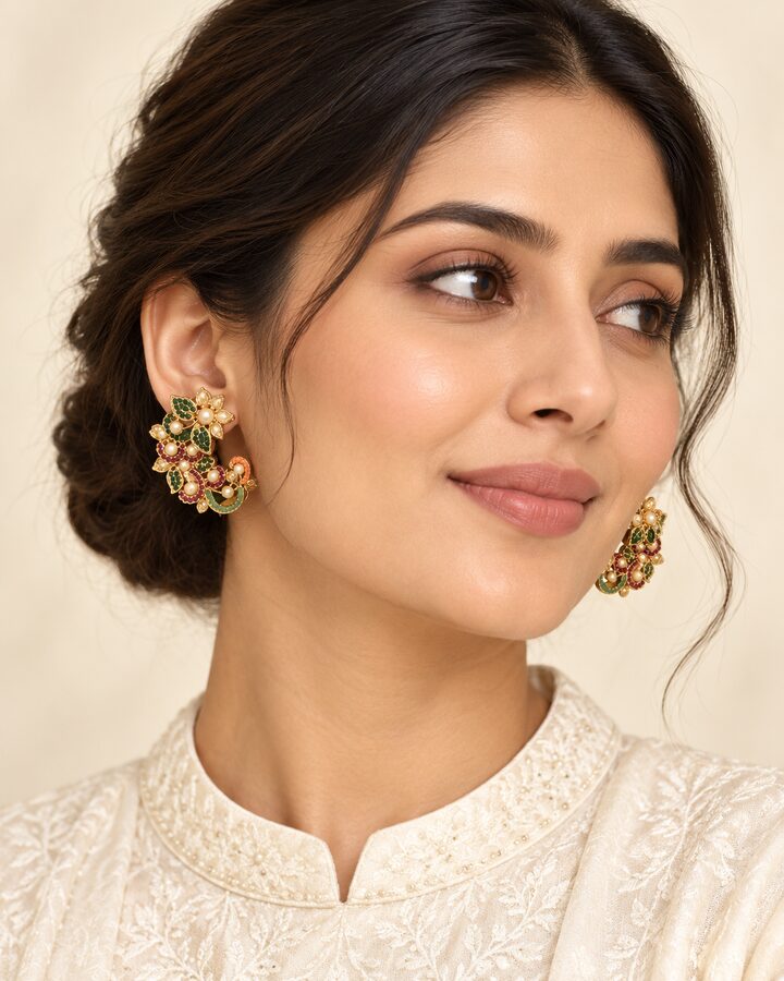 Pearl Stud Earrings worn view