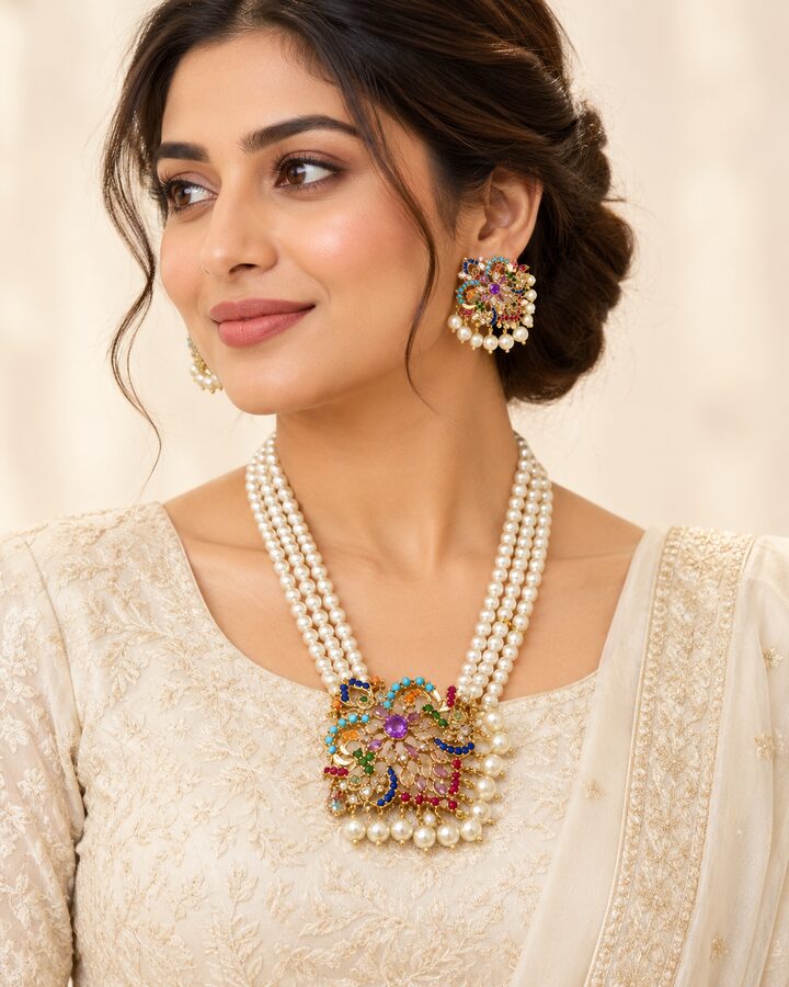 Nauratan Necklace Set worn view