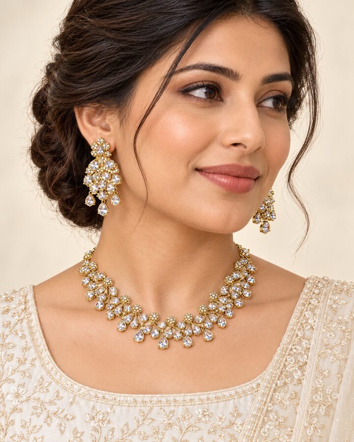 White Zircon Jewellery Set worn view