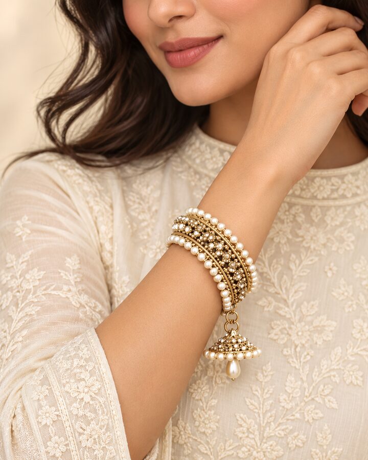 Antique gajra Jhumki Bangle worn view