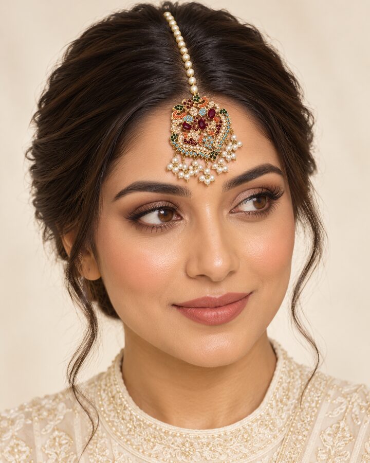 Maroon Nauratan Tikka worn view