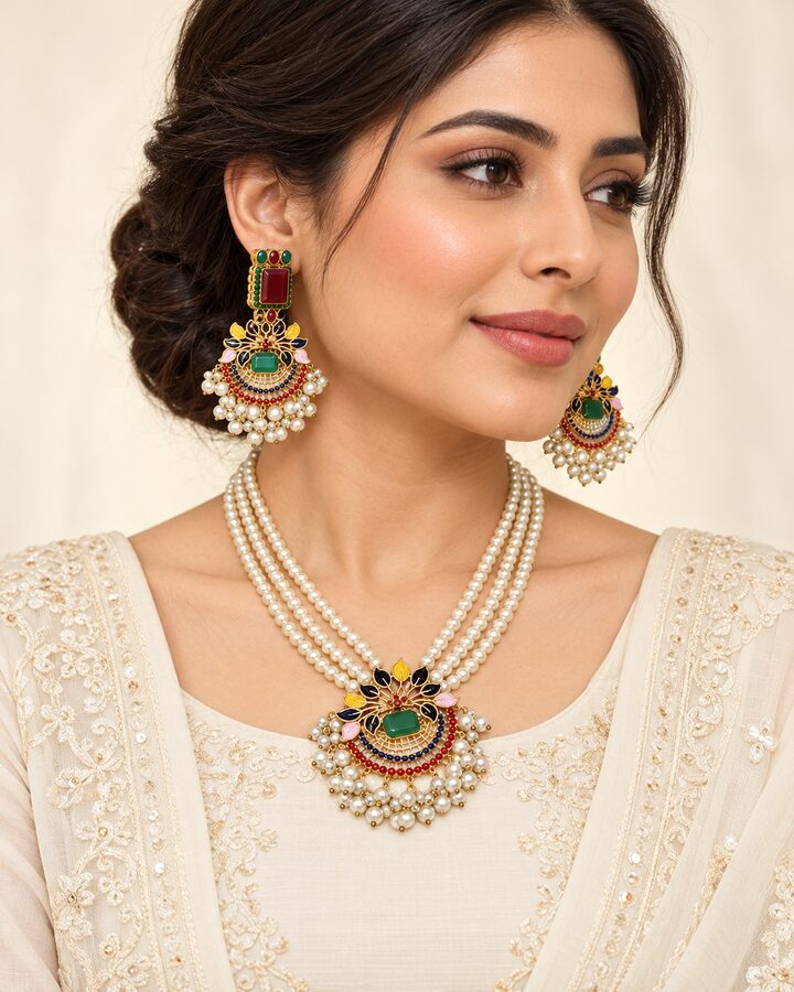 Bahawalpuri Menakari Jewellery Set (Multi) worn view