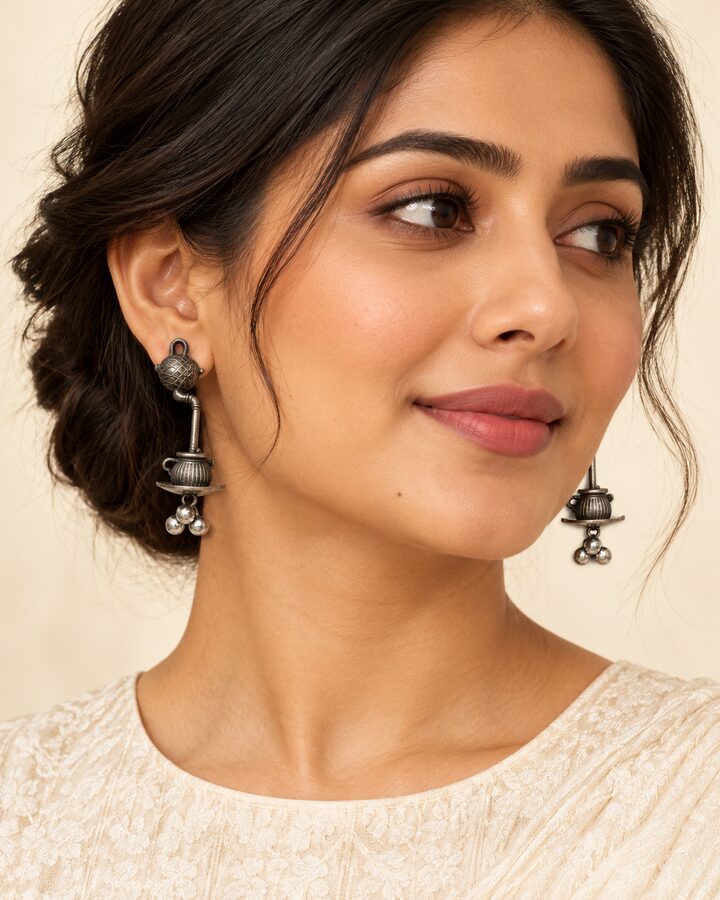 Oxidised Earrings worn view