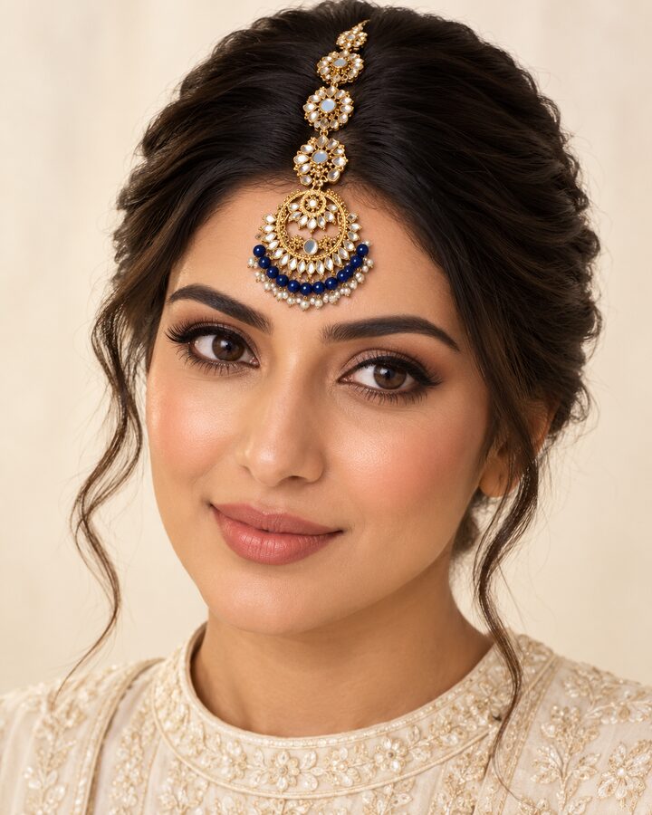 Blue Kundan Tikka worn view