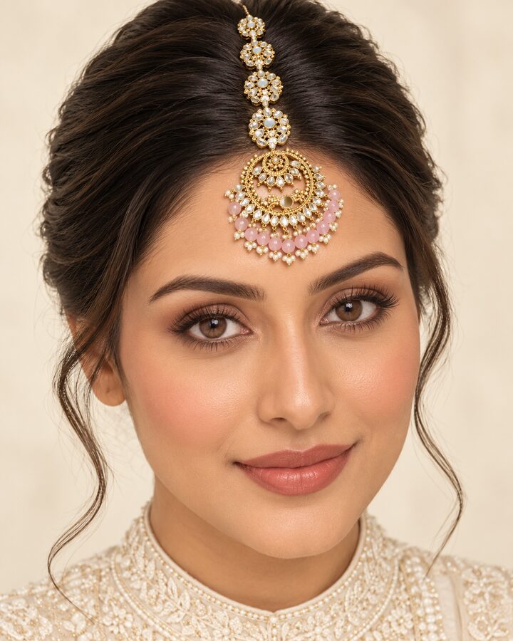 Pink Kundan Tikka worn view