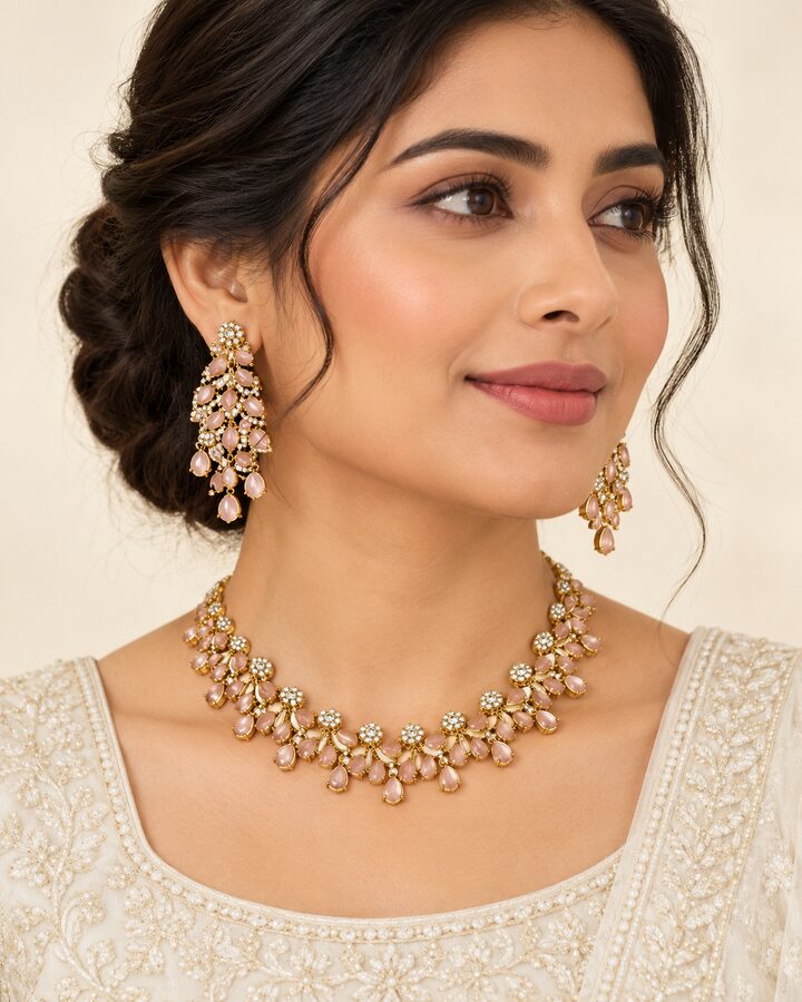 Pink Zircon Jewellery Set worn view