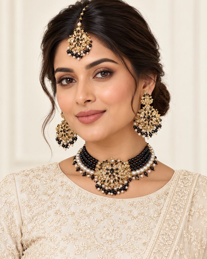 Black Kundan Choker Set worn view