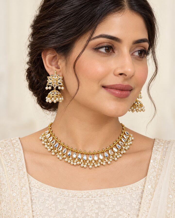 Kundan Necklace Set worn view