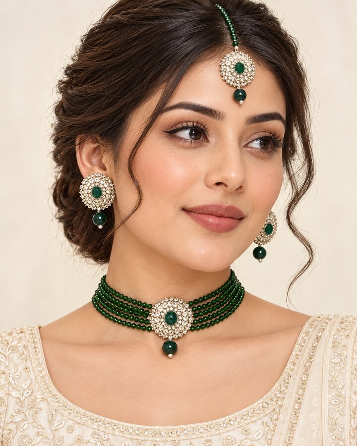 Green Kundan Choker Set worn view