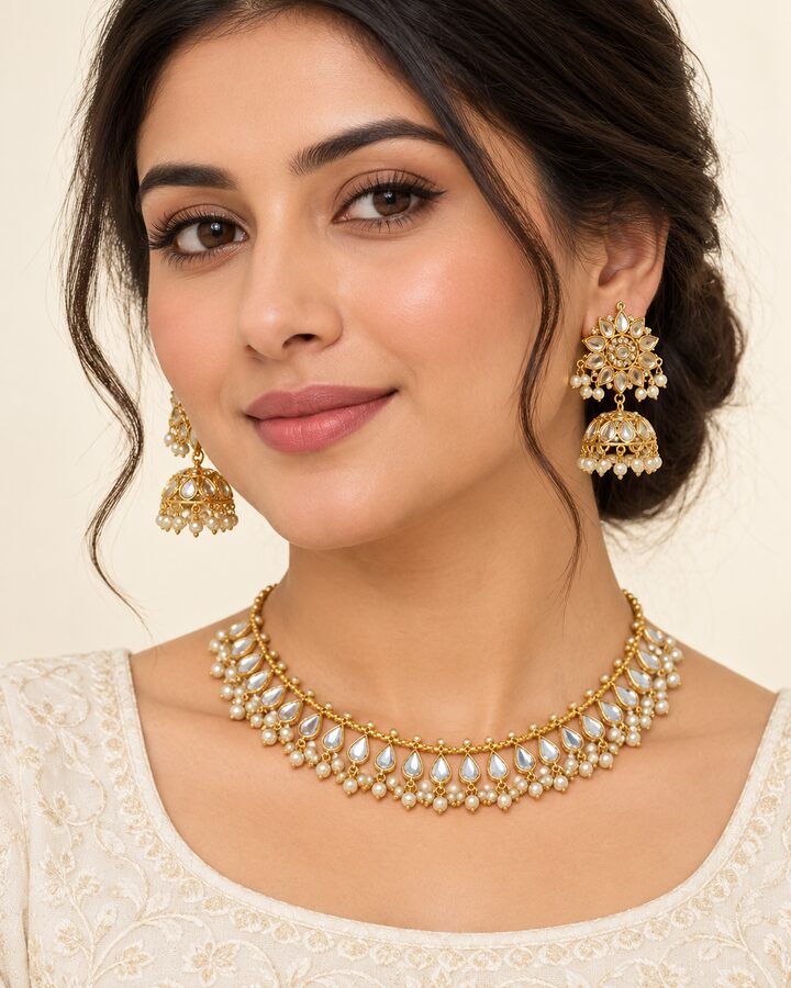Kundan Necklace Set worn view