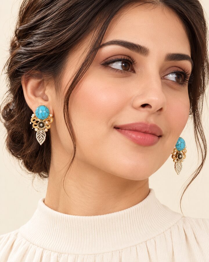 Blue Stud Earrings worn view