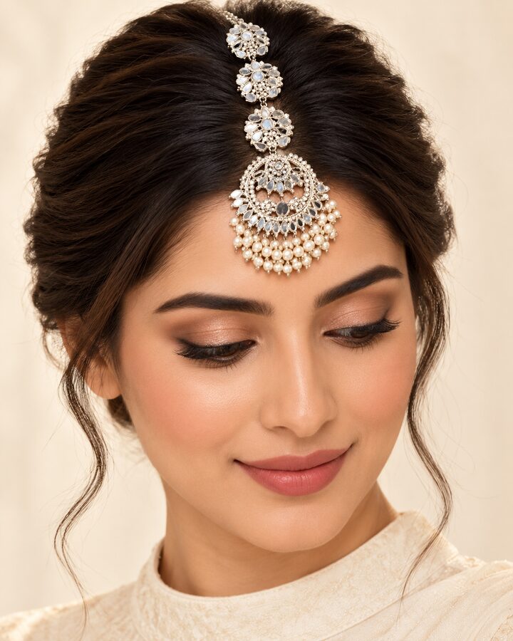 Silver Kundan Tikka worn view