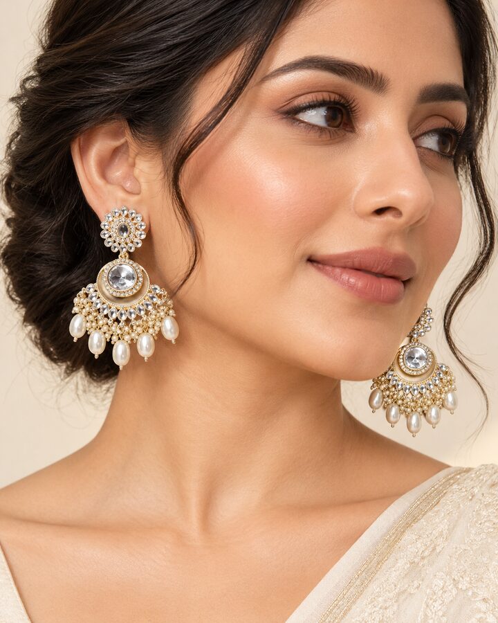 Polki Earrings worn view