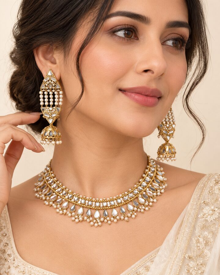 Kundan Necklace Set worn view