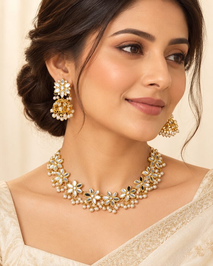 Kundan Necklace Set worn view